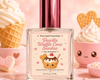 Vanilla Waffle Cone Sundae Fragrance | dessert perfume | sweet cream | powdered sugar | chocolate drizzle | strawberry | marshmallow