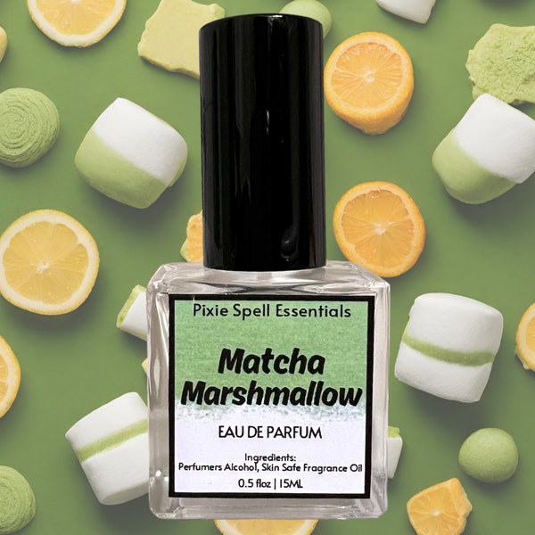 Matcha And Marshmallow Fragrance. Powdered Green Tea, Citrus, Marshmallow Fluff, Jasmine Water, Rose Stems, Sugar Cane, Vanilla, Amber.