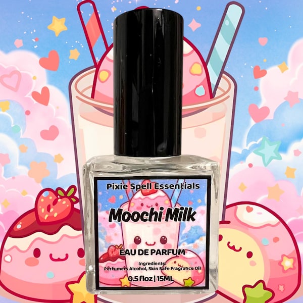 Fragancia Moochi Milk / Un aroma inspirado / Malvavisco, néctar de melocotón, incienso suave, leche de arroz dulce, vainilla, pétalos de jazmín, sándalo.