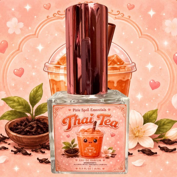 Thai Tea Fragrance. Strong Ceylon Black Tea, Coconut Milk, Vanilla, Light Cinnamon and Cardamom, Sugar. Eau de Parfum, Perfume Oil.