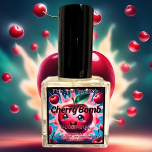 Cherry Bomb Fragrance. Black Cherry Liquor, Tonka Bean and Almond, Jasmine Sambac, Sandalwood, Vetiver, Cedar Wood