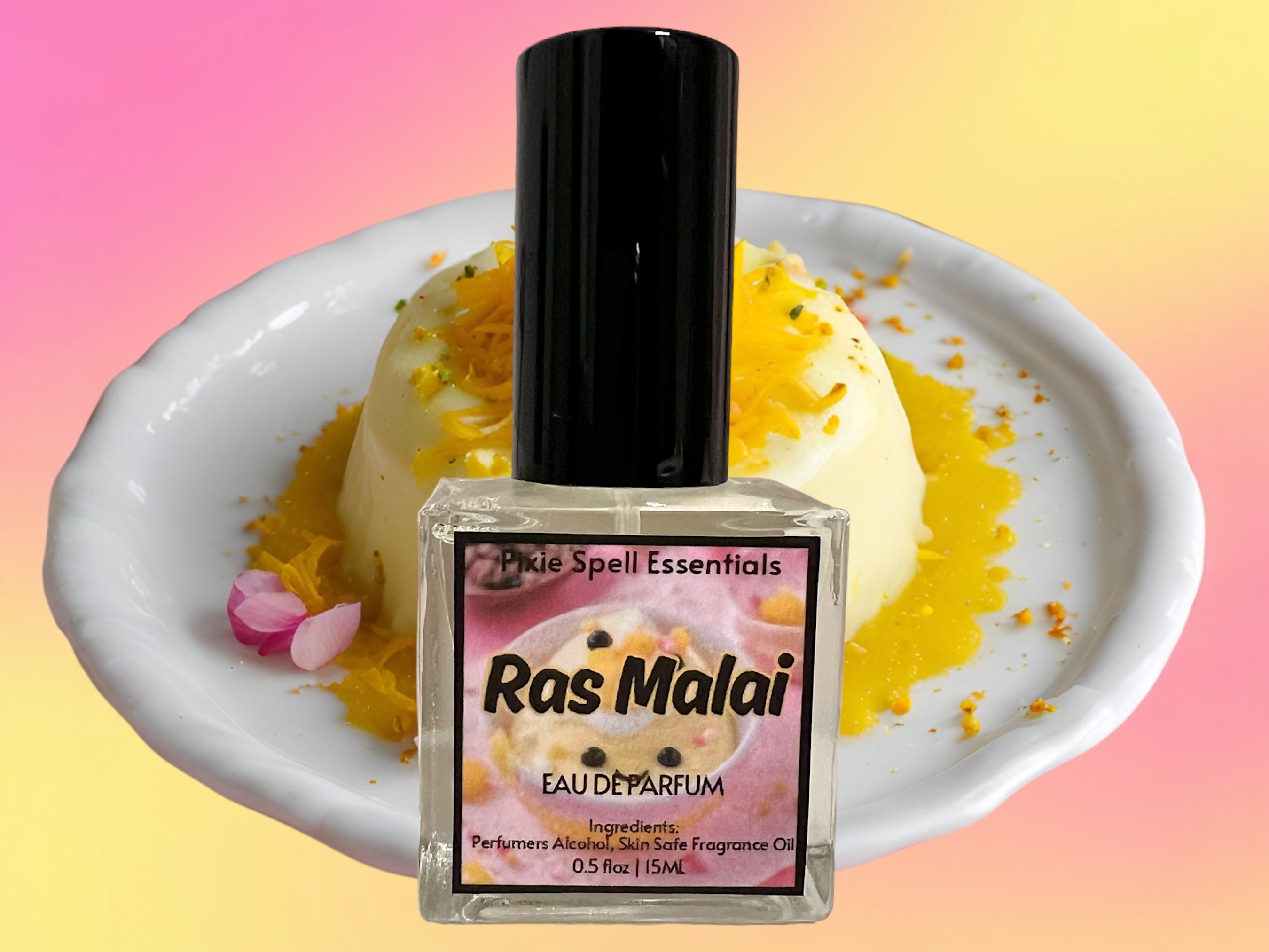 Ras Malai Fragrance. Eau de Parfum, Perfume Oil,  Milk Cream, Cardamom, Saffron, Rosewater, Pistachio, Vanilla.