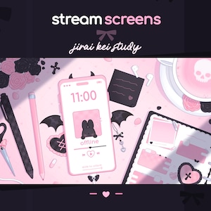 ANIMATED Jirai Kei Goth Bunny Theme Cafe Lofi Study Phone Desk Personalizable - Stream Screens | Streamer