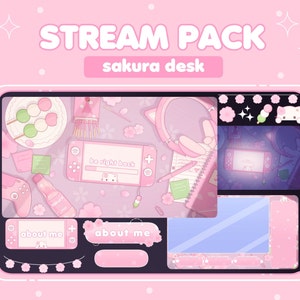 Pacote de fluxo de mesa de jogo estética fofa de primavera rosa pastel animado Sakura