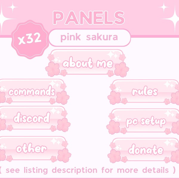 x32 Panneaux Sakura Twitch Stream Rose Pastel