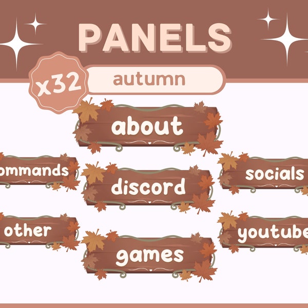 x32 Autumn Lofi Plank Wooden Leaf Vines Twitch Panels for Streamers