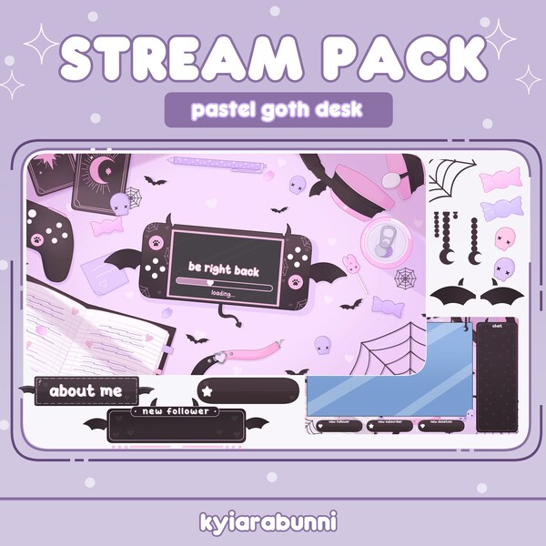 ANIMATED Pastel Goth Bat Kitty Demon Devil Spooky Halloween Aesthetic Twitch Stream Scenes Overlays Screens Panels Stream Package