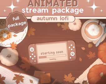 ANIMATED Fall Autumn Cozy Desk Aesthetic Twitch Stream Scenes Overlays Screens Panels Stream Packages Vtubers