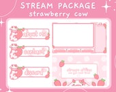 ANIMATED Strawberry Cow Twitch Package Overlays Panels Scenes