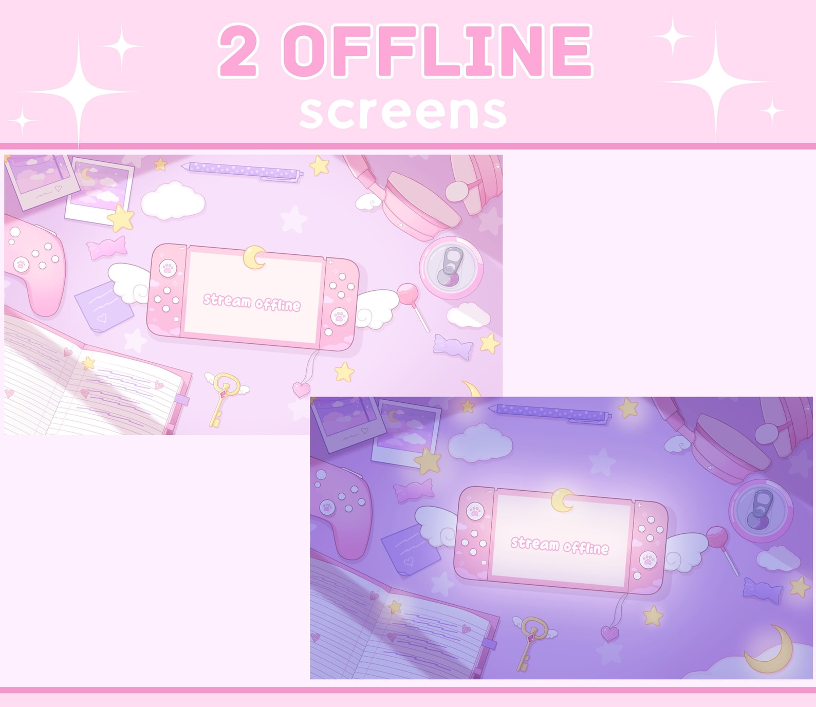 Pink Scene Rant Layout ANIMATED Pastel Pink Angel Moon Lofi Desk Aesthetic Twitch Stream ...