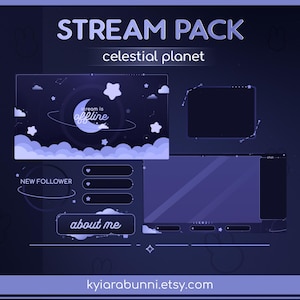 Animated Blue Purple Celestial Planet Galaxy Cosmic Star Cloud Astrology Stream Full Pack Bundle Overlays Transitions | Vtuber Stream Assets
