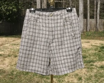 Vintage 90-tals vita, gröna rutiga shorts med hög midja