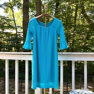 Vintage 00s Rabbit Rabbit Rabbit Teal Blue Eyelet Sheath Dress