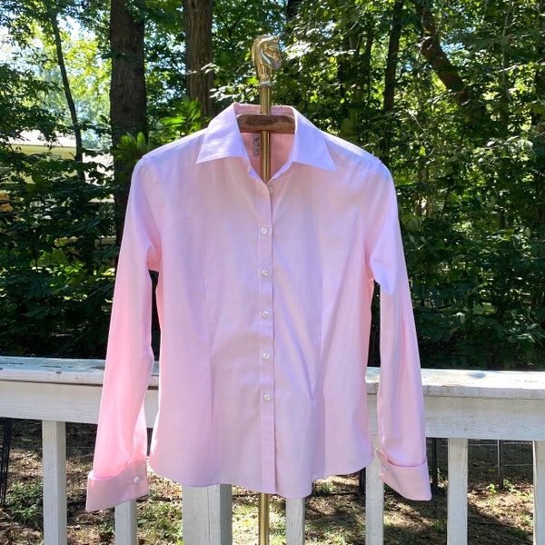 Vintage 90er Jahre Brooks Brothers Rosa taillierte Bluse zum Knöpfen