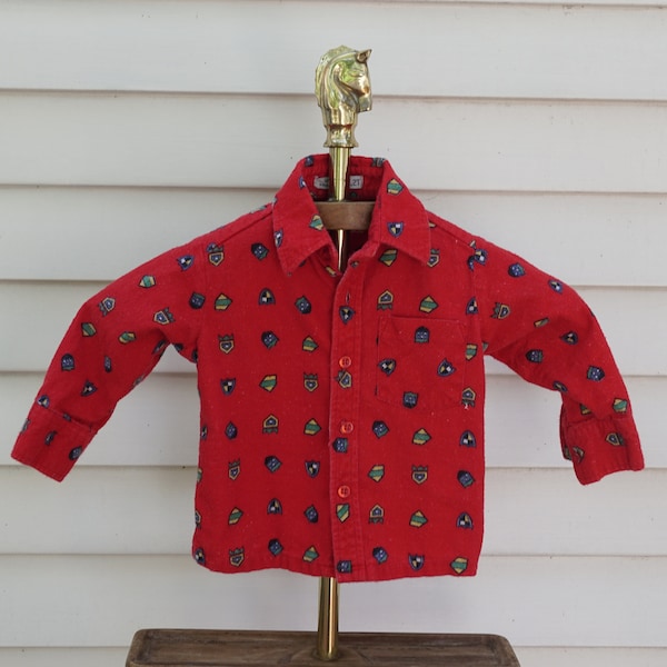 Vintage 90s French Toast Soft Red Shield Button Front Toddler Shirt