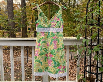 Vintage 00s Lilly Pulitzer Yellow Pink Cotton Sundress
