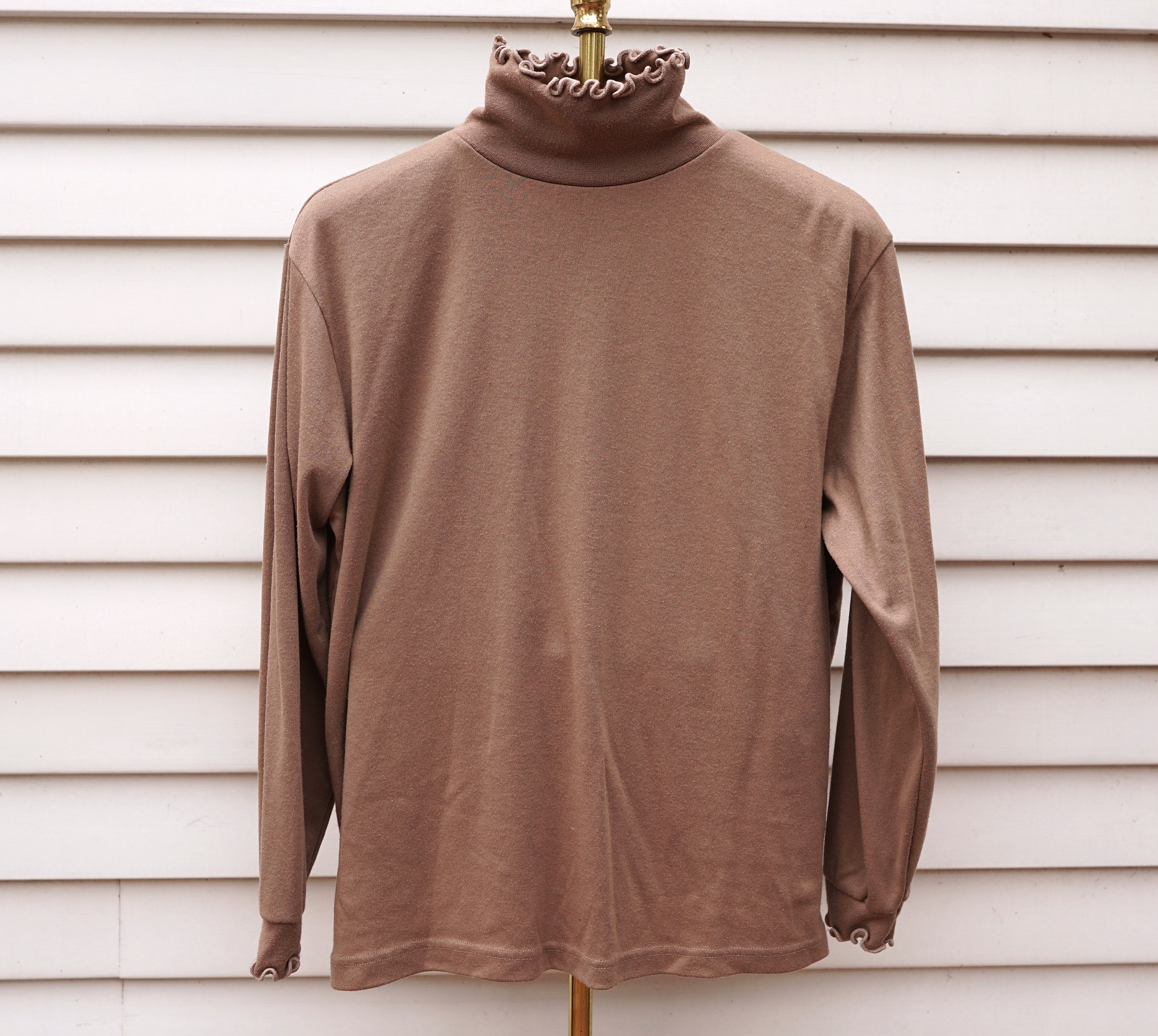 Vintage 90s Brown Neutral Lettuce Edge Hem Turtleneck Etsy UK