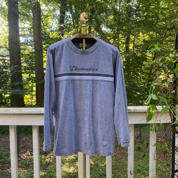 Vintage 90s Budweiser Grey Stripe Long Sleeve Shi… - image 1