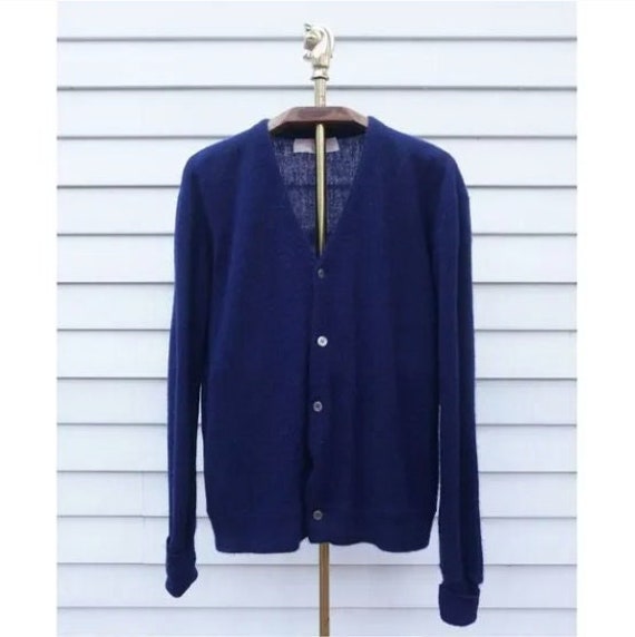 Vintage 90s The Fox Collection Navy Blue Knit Car… - image 1