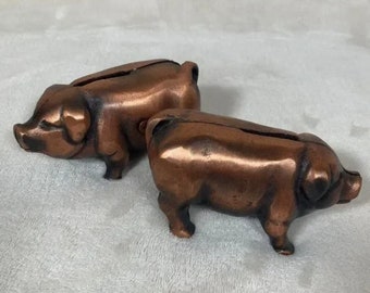 Antique Vintage Like New Cast Iron Set of Two Brushed Bronze Penny Piggy Bank