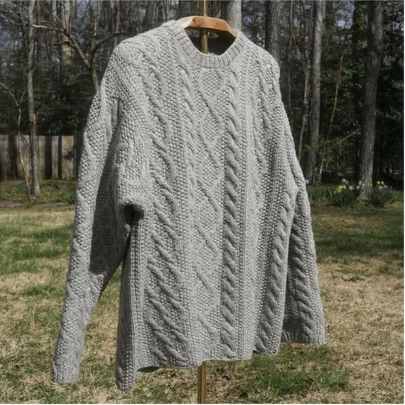 Vintage 90s J.Crew Grey Handknit Wool Sweater - image 7