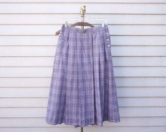 Vintage 90s Brooks Brothers Grey Plaid Pleated High Waist Midi Skirt