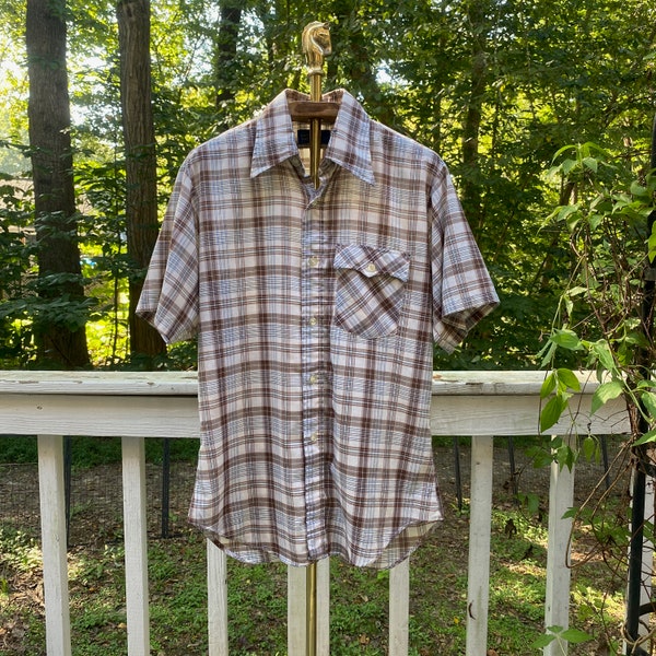 Vintage 80s JCPenney Plain Pockets Plaid Button Up Blouse