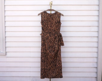 Vintage 90s Sag Harbor Tiger Stripe Side Tie Midi Dress