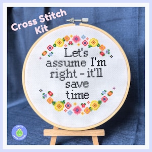 Snarky Floral Cross Stitch Kit with Hoop, Unique Sassy Gift for Her, Beginner-Friendly DIY Craft Kit, Funny Home and Office Decor