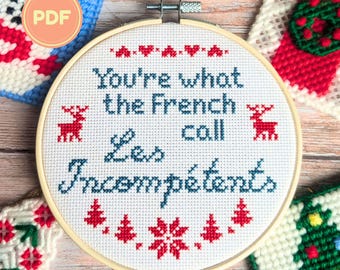 Divertido patrón de punto de cruz navideño: Cita de "Solo en casa" "Los incompetentes" en estilo Fair Isle (patrón en PDF)