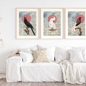 Set of three Bird Boho Downloadable Art, Cool Wall Decor for your home, nursery, office, gallery wall. Unique and affordable art