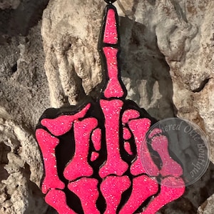 Skeleton Middle Finger Car Freshie (Pink)