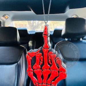 Skeleton Middle Finger Car Freshie (Red)