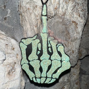Skeleton Middle Finger Car Freshie (Mint)