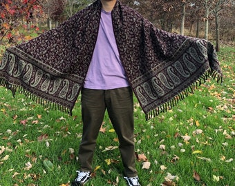 Paisley Floral Print Ethnic Reversible Blanket/Shawl/Scarf Himalayan Handmade Yak Wool, High Quality Gift