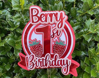 Adorno para tarta de primer cumpleaños con temática de bayas / Decoración para fiesta de primer cumpleaños con temática de fresas / Adorno para tarta de niña / Decoración para tarta de primer cumpleaños con temática de bayas