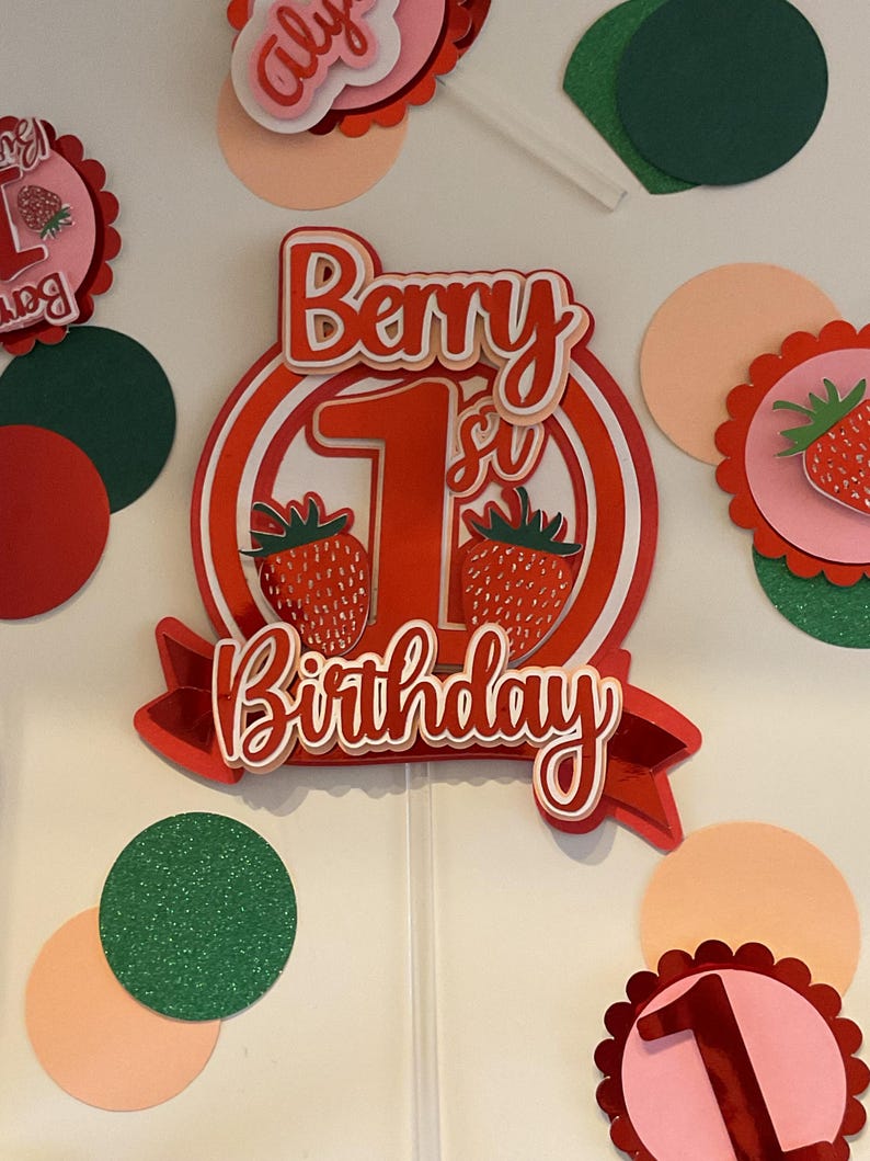 Berry First Birthday Cake Topper | Strawberry Theme 1st Birthday Party ...