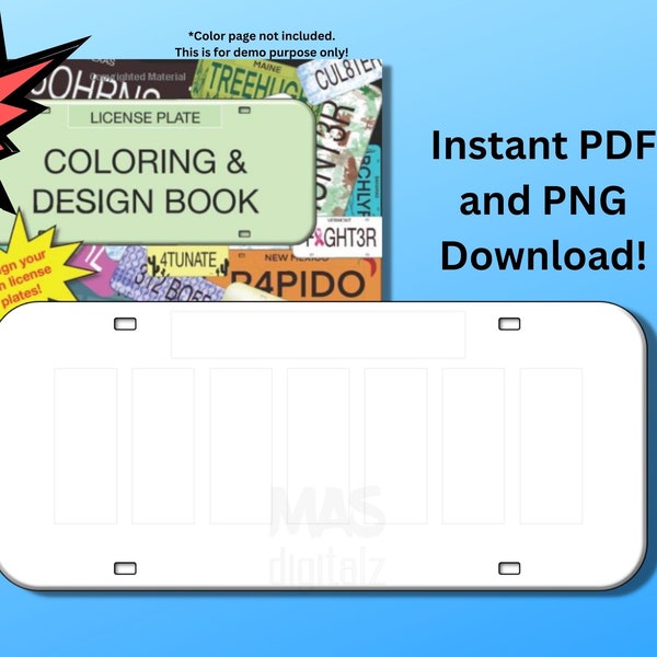 Blank License Plate Creator Printable PDF Page and PNG art file | Digital File Instant Download | Road Trip Travel Activity for Children