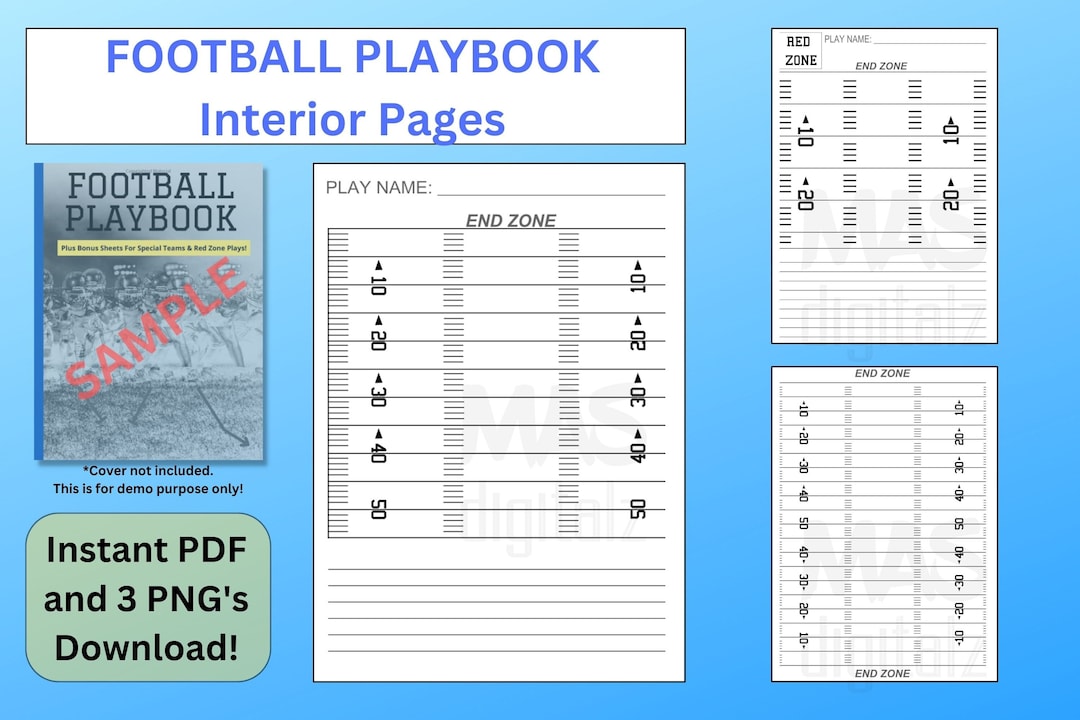 Football Playbook Printable PDF Page PNG Art File Digital File