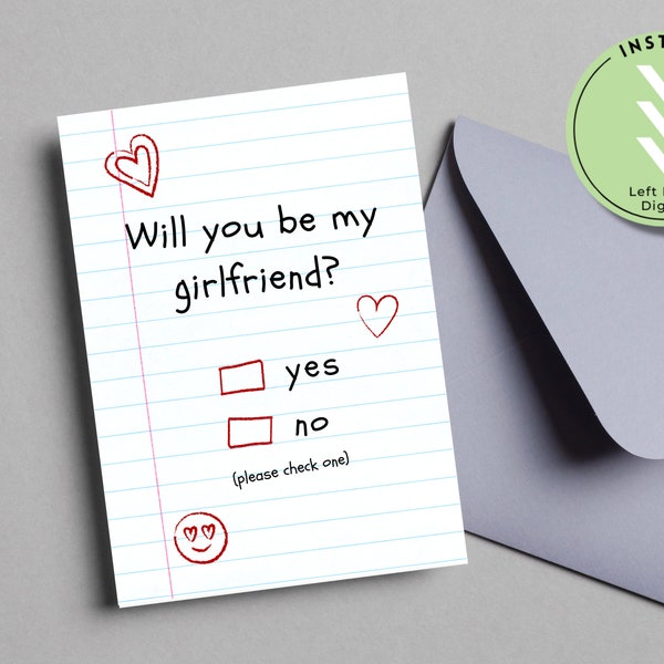 Will You Be My Girlfriend Digital Printable Card | Check Yes No Valentine's Day Card for Girlfriend or Partner | 5x7 inch