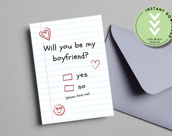 Will You Be My Boyfriend Digital Printable Card | Check Yes No Valentine's Day Card for Boyfriend or Partner | 5x7 inch