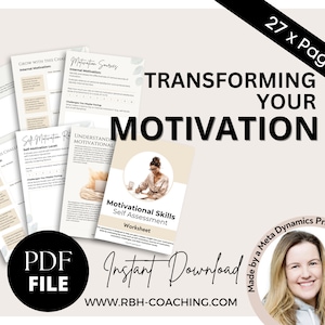 Transform Yourself with Motivational Skills Self Assessment Workbook - Life Coaching, Therapy Worksheets, Instant Download PDF