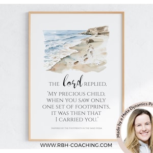 Inspirational Wall Art Scripture Prayer Poster for Christian Home Decor, Footprints in the Sand Poem, Christian Wall Art Print