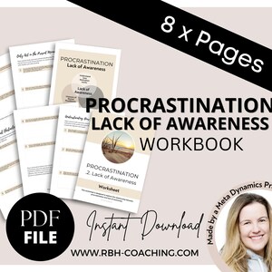 Procrastinazione-Mancanza di consapevolezza, autoconsapevolezza, motivazione, foglio di lavoro sulla salute mentale, PDF psicologico stampabile A4 e USA
