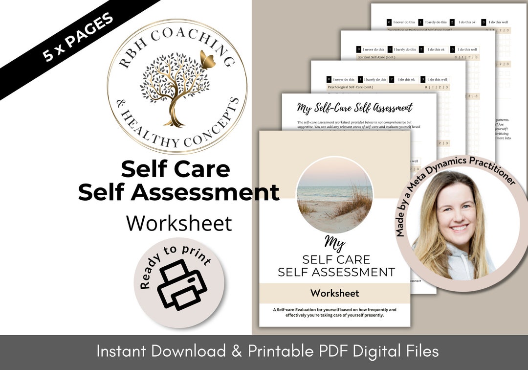 Self Care Self Assessment Printable, Physical, Psychological, Emotional, Spiritual, Relationship ...