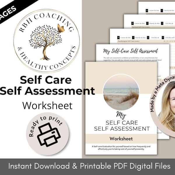 Self Care Self Assessment Printable, Physical, Psychological, Emotional, Spiritual, Relationship, Professional - Mental Health PDF Download