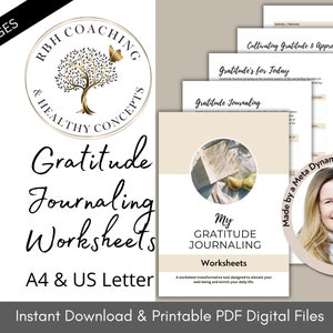 Dankbarkeit Journaling Arbeitsblätter, persönliches Wachstum, Therapie Arbeitsblatt, Achtsamkeit, psychische Gesundheit, positive Mindset, A4 & US PDF druckbar