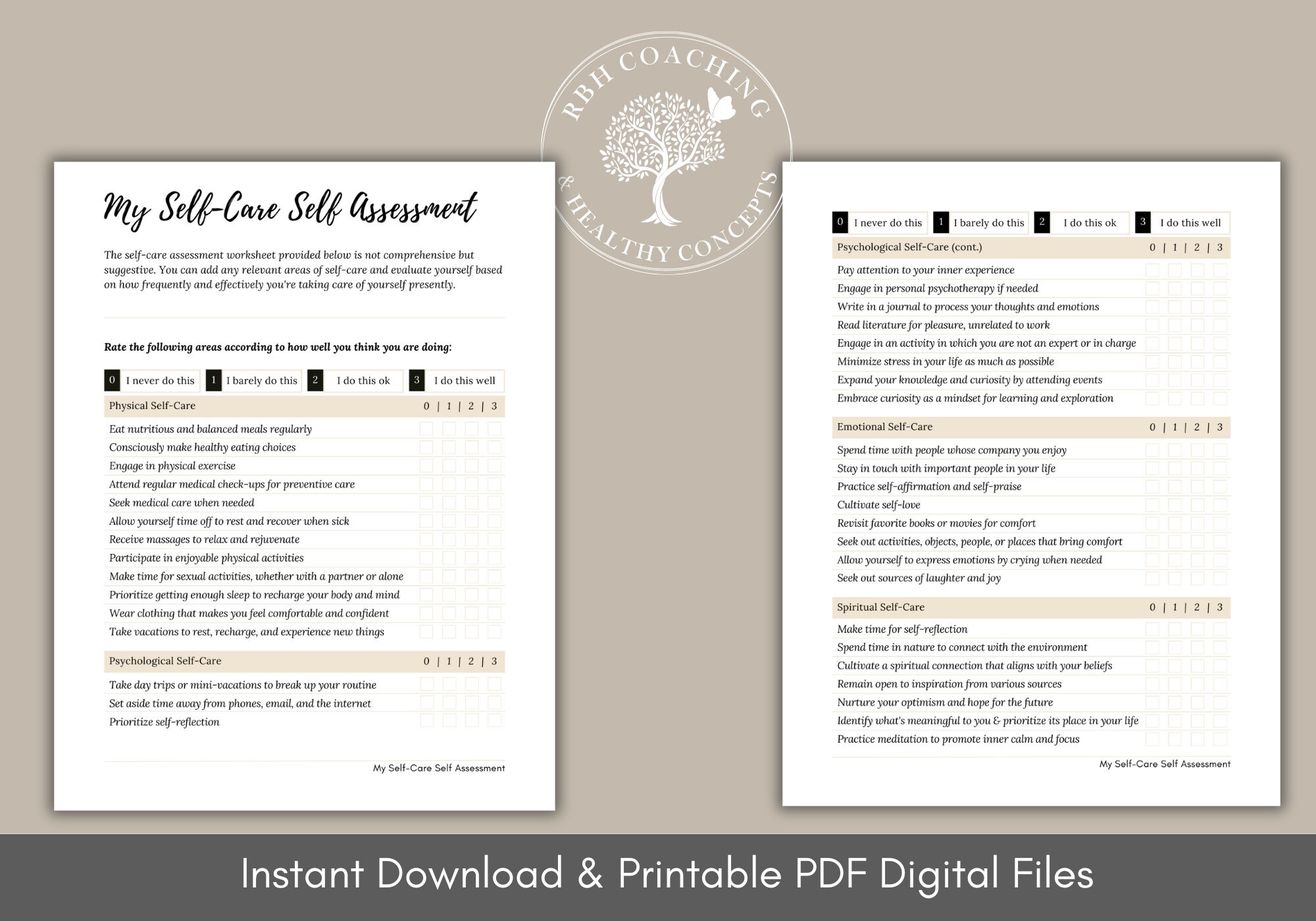 Self Care Self Assessment Printable, Physical, Psychological, Emotional, Spiritual, Relationship ...