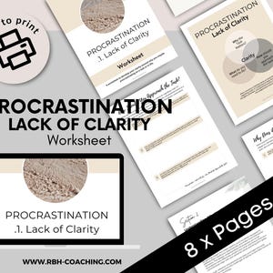 Procrastinazione - Foglio di lavoro per mancanza di chiarezza: riflettere sui fattori scatenanti, esplorare le emozioni e elaborare strategie per concentrarsi più chiaramente - PDF stampabile A4 e USA