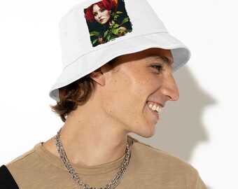 hat Woman With Leaves Bucket Hat - bucket hat Graphic Hat - Unique Bucket Hat bucket hat